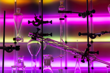Glass instruments in the laboratory of chemical synthesis