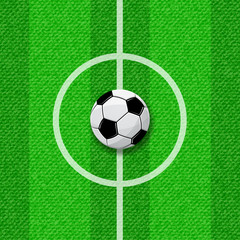 Green background with white football pitch lines and ball