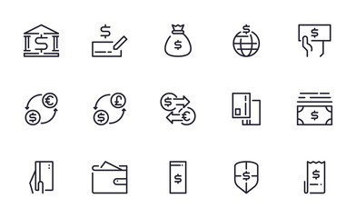 Money icons set outline style
