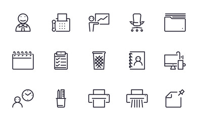 Office icons set outline style
