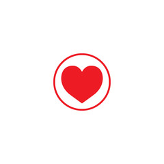 Heart icon. Like icon. Follow icon. Red heart in circle. Follow sign for social networks.