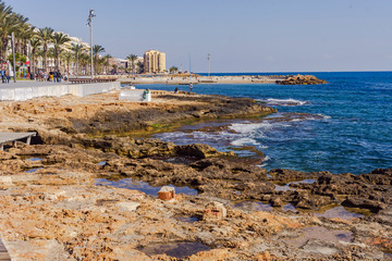 Torrevieja beach. Juan Aparicio promenade. Torrevieja. Spain.