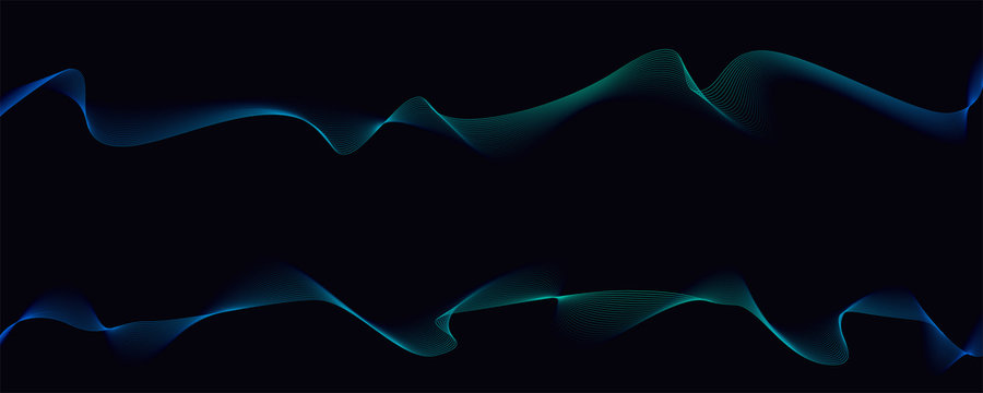 Two parallel twisted pattern. Dynamic flowing waves isolated on dark background. Abstract wavy spun lines. Optical art, vector design elements.