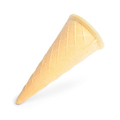 Empty wafer ice cream cone on white background