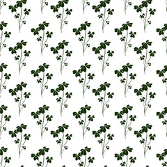 Nature seamless pattern. Vector fabric textile design. Shamrock natural pattern in black color.