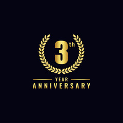 Vector illustration of a birthday logo number 3 with gold color, can be used as a logo for birthdays, leaflets and corporate birthday brochures. - Vector