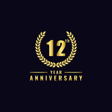Vector illustration of a birthday logo number 12 with gold color, can be used as a logo for birthdays, leaflets and corporate birthday brochures. - Vector