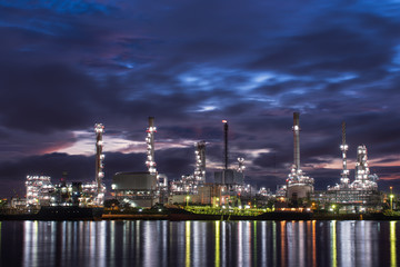 oil and gas refinery petrochemical factory at night, petroleum and chemical plant
