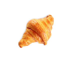Fresh tasty croissant on white background, top view. French pastry