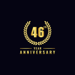 Fototapeta premium Vector illustration of a birthday logo number 46 with gold color, can be used as a logo for birthdays, leaflets and corporate birthday brochures. - Vector