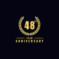 Vector illustration of a birthday logo number 48 with gold color, can be used as a logo for birthdays, leaflets and corporate birthday brochures. - Vector