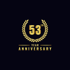 Vector illustration of a birthday logo number 53 with gold color, can be used as a logo for birthdays, leaflets and corporate birthday brochures. - Vector