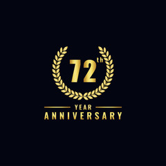 Vector illustration of a birthday logo number 72 with gold color, can be used as a logo for birthdays, leaflets and corporate birthday brochures. - Vector