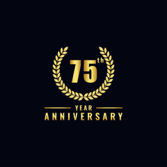 Vector illustration of a birthday logo number 75 with gold color, can be used as a logo for birthdays, leaflets and corporate birthday brochures. - Vector