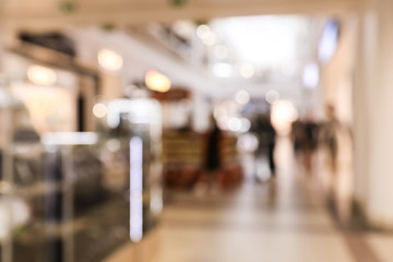 Blurred view of modern shopping mall interior. Bokeh effect