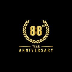 Vector illustration of a birthday logo number 88 with gold color, can be used as a logo for birthdays, leaflets and corporate birthday brochures. - Vector