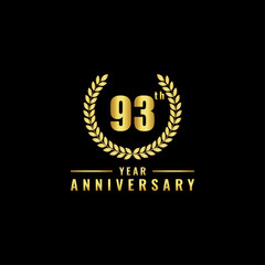 Vector illustration of a birthday logo number 93 with gold color, can be used as a logo for birthdays, leaflets and corporate birthday brochures. - Vector