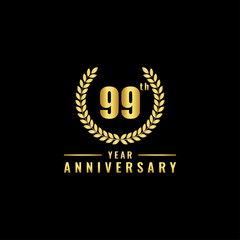 Vector illustration of a birthday logo number 99 with gold color, can be used as a logo for birthdays, leaflets and corporate birthday brochures. - Vector