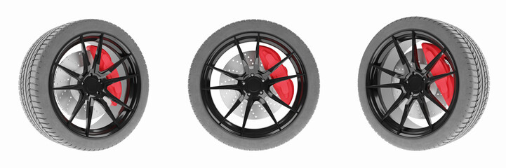 Obraz premium Car wheel with brakes on white background