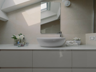 Naklejka na ściany i meble close up of a counter top washbasin in the modern bathroom