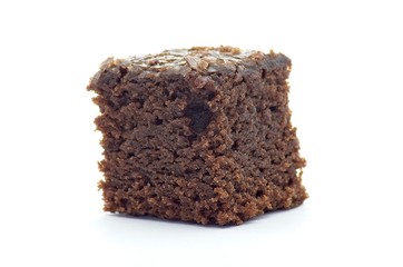 Beet brownie cube pieces on white background