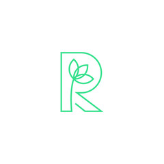 Initial R letters with leaf icon inside. icon logo illustration