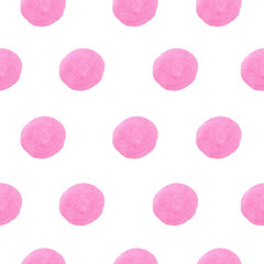Watercolor seamless pattern with pink circles.