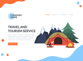 Hiking travel tourism concept. Vector flat cartoon graphic design isolated illustration