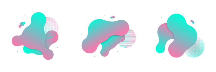 Vector set of fluid isolated abstract geometric blue and pink gradient shapes for modern website and liquid graphic design on the white background. Concept of dynamic composition and liquid color.