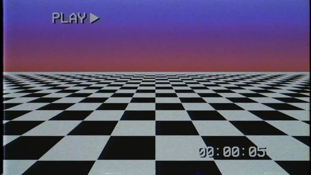 flight over seamless checkboard 90s style plain field VHS effect slow motion loop motion graphics animation background new quality vintage style cool nice beautiful 4k stock video footage