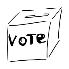 Ballot box icon. Vector illustration of a ballot box with a vote inscription. Ballot box elections hand drawn..