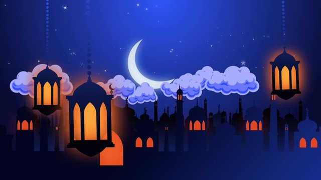ramadan,karim,eid,night,city,moon,sky,ble,stars,yellow,motion,arabic,islamic,mousqe,celebration,feast
