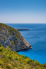 Fototapeta na wymiar Wonderful view over the steep west coast and the blue Mediterranean Sea of Zakynthos, Greece