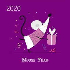 Funny mouse, symbol of 2020 year. Banner for your design
