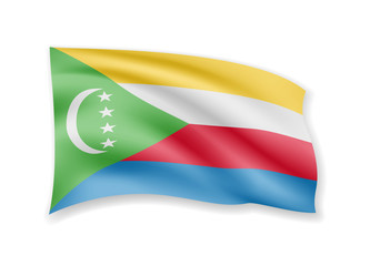 Waving Comoros flag on white. Flag in the wind vector illustration.