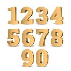 Gold 3d numbers. Symbol set. Vector illustration