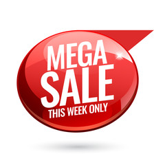 Mega Sale advertising banner. Red banner. This week only special offer. Vector illustration.