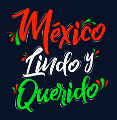 Obraz premium Mexico Lindo y Querido, Mexico Beautiful and Beloved Spanish text vector lettering.