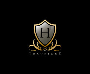Luxury Golden Shield Logo with H Letter