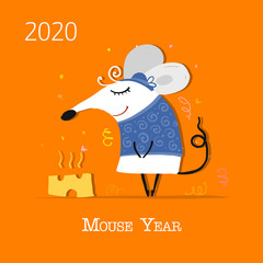 Funny mouse, symbol of 2020 year. Banner for your design