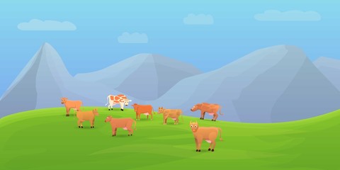 Obraz na płótnie Canvas Mountains cows concept banner. Cartoon illustration of mountains cows vector concept banner for web design
