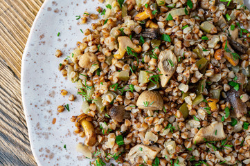 forest mushrooms solyanka with buckwheat