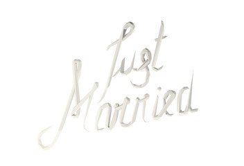 Isolated White Just Married Hand Lettering on Light Background. Low Poly Vector 3D Rendering