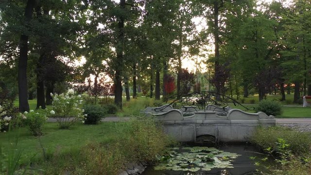 4k Uninhabited alleys, in the morning fresh central park of Bucha