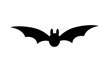 Bat icon. Bat black silhouette with wings isolated white background. Symbol Halloween holiday, mystery dark vampire, night flyin element. Spooky scary flat design. Cartoon batman. Vector illustration