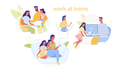 Work at Home Set Isolated on White Background. Man