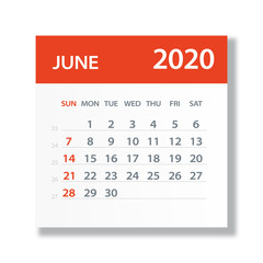 June 2020 Calendar Leaf - Vector Illustration