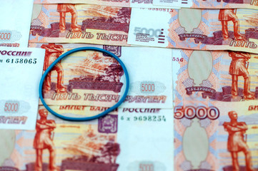 Fototapeta na wymiar gum for money, Russian money, five thousand rubles, background image
