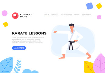 Karate lessons school service flat graphic design banner poster vector concept illustration