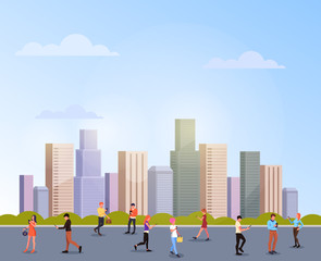 Obraz premium Global city communication flat graphic design banner poster vector concept illustration